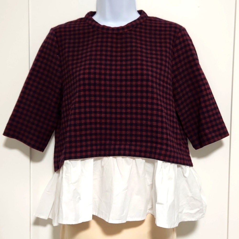 Zara Plaid Knit and Shirt Top